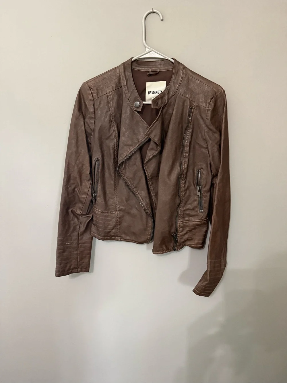 BB Dakota Chocolate Brown Leather Moto Jacket